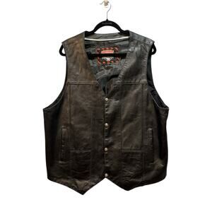 Interstate leather men’s 3xl motorcycle biker black vest. Snap closure 10 pocket